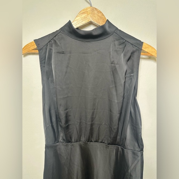 NWT! Lulu's Classic Elegance Black Satin Sleeveless Mock Neck Maxi Dress. large - Picture 5 of 10